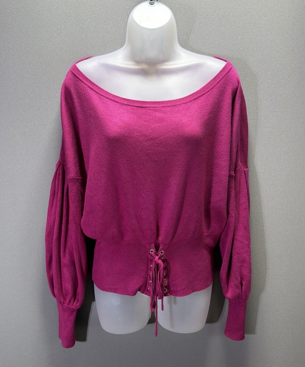 Express Pullover Sweater Womens S Magenta Corset Waist Oversized Soft Stretch